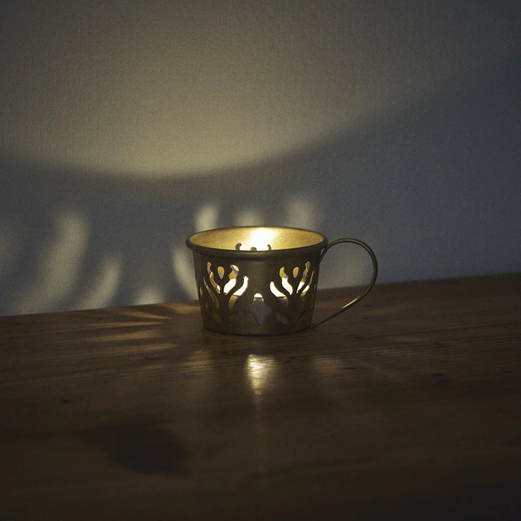 Fog Linen Work Brass Tealight Candle Cup: Patterned - Image 2